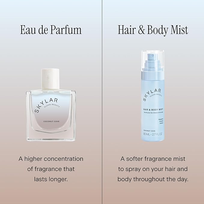 Skylar Coconut Cove Hair & Body Mist | Hypoallergenic & Clean Fragrance | Vegan, Cruelty Free, and Safe For Sensitive Skin | 80 ML, 2.7 Fl Oz