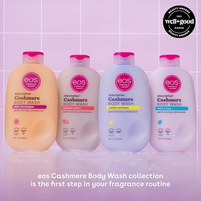 eos Shea Better Cashmere Body Wash, Vanilla Cashmere, Moisturizing, pH Balanced Body Wash, Creamy Gel Formula, Paraben & Phthalate Free, Sensitive Skin, 16 fl oz