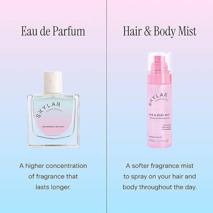 Skylar Boardwalk Delight Hair & Body Mist | Hypoallergenic & Clean Fragrance | Vegan, Cruelty Free, and Safe For Sensitive Skin | 80 ML, 2.7 Fl Oz