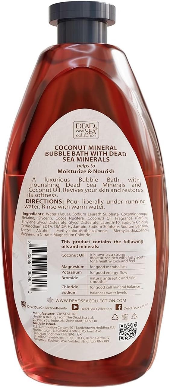 Dead Sea Collection Bubble Bath for Women and Men - with Coconut Oil and Pure Minerals - Nourishing and Moisturizing Skin - 33.8 Fl. Oz