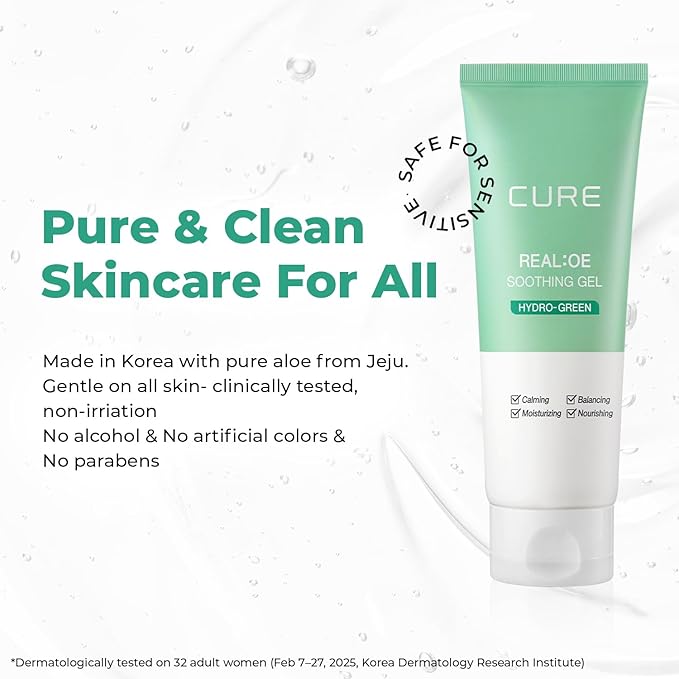 CURE Aloe Vera Gel with 90.52% Leaf Juice, Soothing & Hydrating Korean Skin Care for Sun-Exposed or Dry Skin, 5.07 fl oz, Refreshing Gel Moisturizer for Face & Body
