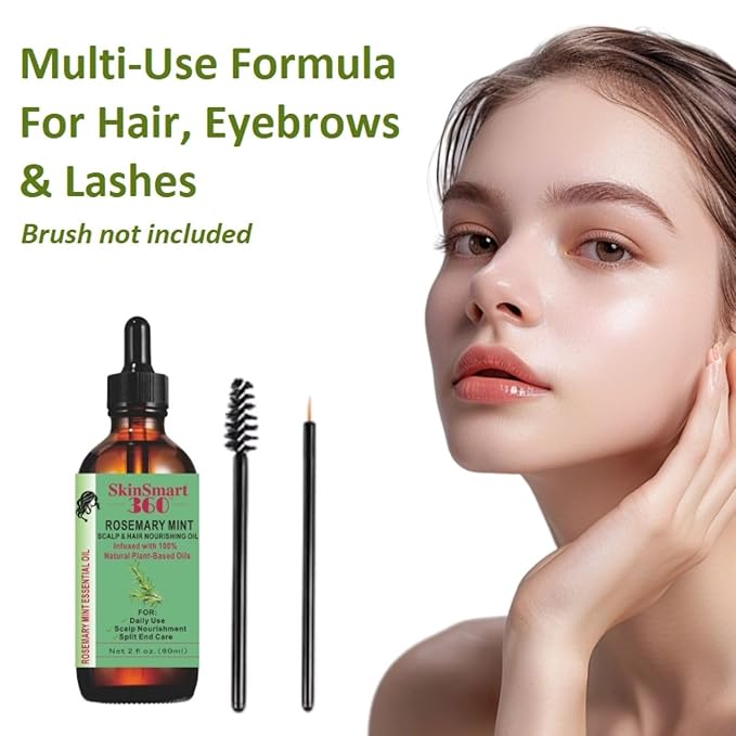 SkinSmart 360® Rosemary Mint Hair Growth Oil & Scalp Care for Men & Women – 100% Natural, Plant-Based, Non-Greasy Formula for Hair, Eyebrows & Lashes – 60 mL