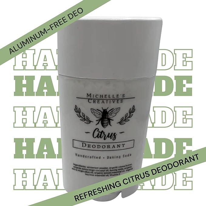 Michelle's Creatives Refreshing Citrus Aluminum Free Deodorant - Handmade and Natural Deodorant for Women and Men - Aluminum Free Deodorant with Baking Soda, Safe for Sensitive Skin