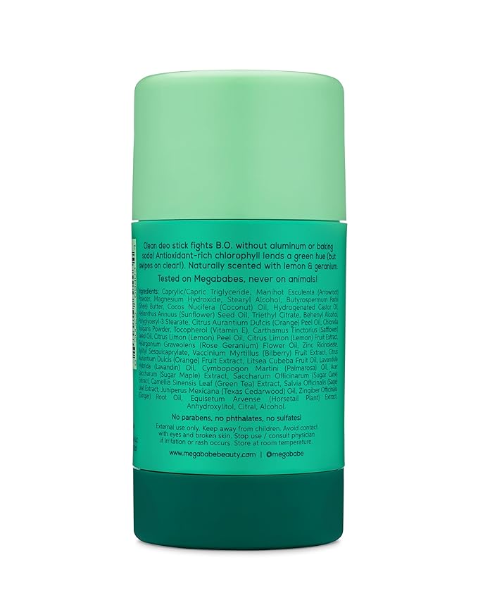 Megababe Daily Deodorant - The Green Deo with Vitamin E & Safflower | Aluminum-Free, Solid, All Natural | Geranium & Lemon | Free from Parabens, Sulfates & Phthalates | 2.6 oz