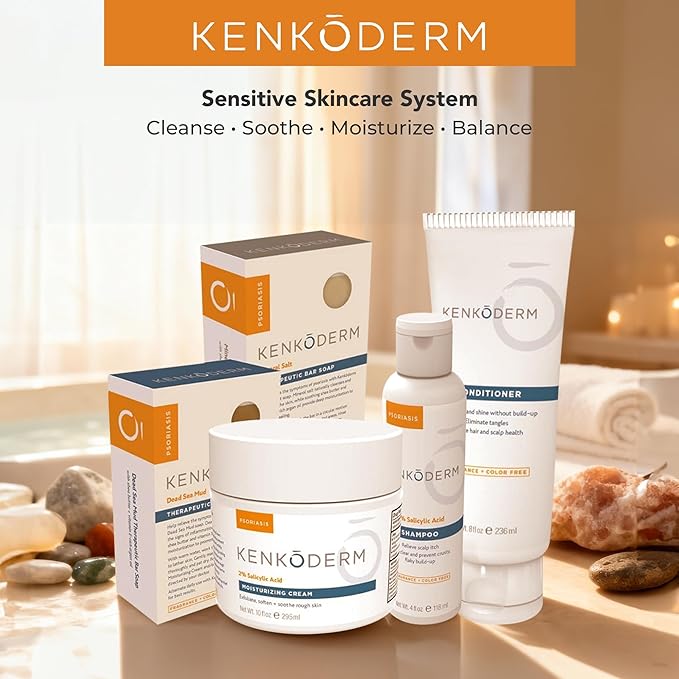 Kenkoderm Psoriasis Conditioner for Sensitive Hair & Skin with 3 Percent Salicylic Acid, Anti-Dandruff Deep Moisturizer for Itchy or Dry Scalp Relief, Color & Fragrance Free, 8-Ounce Tube
