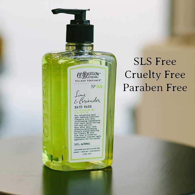 C.O. Bigelow Hand Wash, Lime Coriander Soap, No. 1530 - Village Perfumer Moisturizing Hand Wash for Bathroom & Kitchen with Aloe Vera, 10 fl oz, Pack of 2