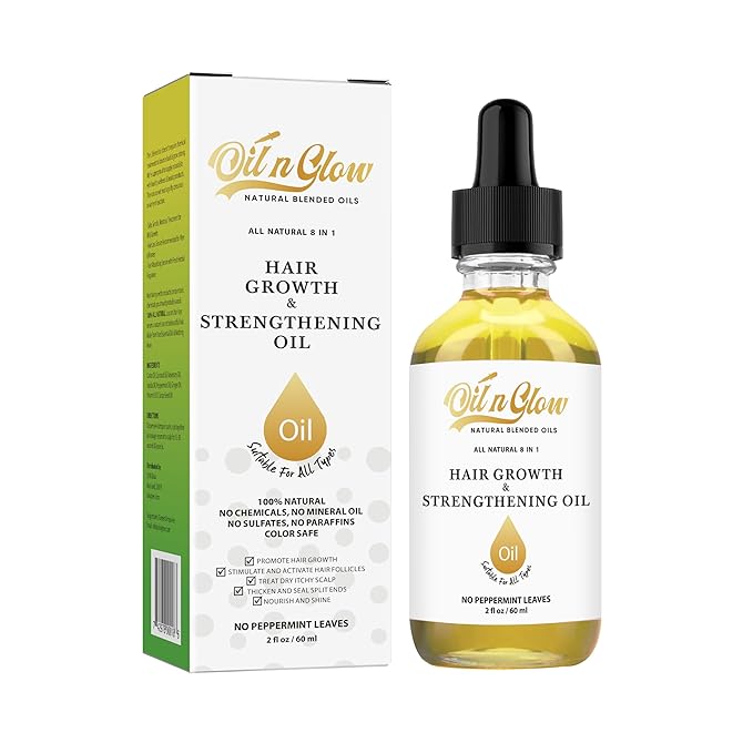 USDA Certified Organic 8 in 1 Natural Hair Growth Serum & Strengthening Oil with Rosemary, Castor, 100% Vegan Jojoba, Coconut, Grape Seed, Ginger & Scalp DHT Blocker Peppermint Oil -2 FL