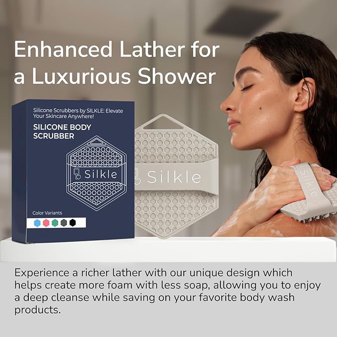 Silicone Body Scrubber - Exfoliating Bath Brush and Skin Cleanser - Shower Sponge for Gentle Body Scrub and Wash - Silicone Scrubbing Care Tool for a Refreshed and Renewed You - Clay