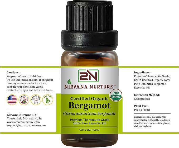 Bergamot Essential Oil USDA Certified Organic, 100% Pure Natural Premium Grade, Undiluted