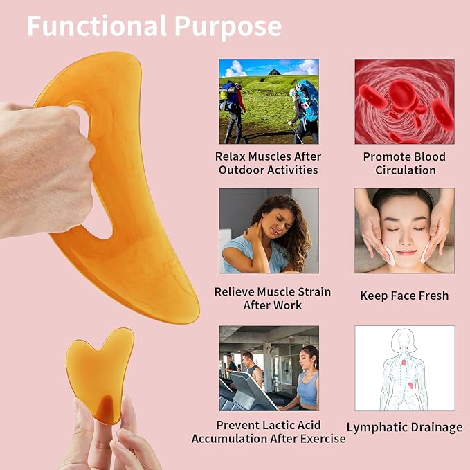 Body Gua Sha Tool Cellulite Guasha Tool for Body Large Body Massage Tools (Natural Resin) Lymphatic Drainage Tool Guasha Tool for Face,Back, Legs, Women's Body Shaping Tools (Orange)