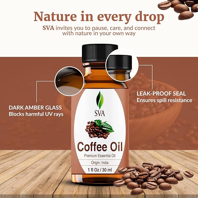 SVA Coffee Essential Oil – 1 Fl Oz – 100% Natural Coffee Oil - for Diffuser, Hair Care, Face, Skin Care, Aromatherapy, Scalp and Body Massage, Soap and Candle Making - with Dropper