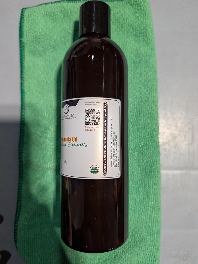 uh*Roh*Muh USDA Certified Organic Calendula Oil for Skin - 100% Pure Natural Calendula Essential Oil for Face - Organic Oils for Hair Health, Body Lotions, Soaps & Moisturizer - 16 Fl Oz