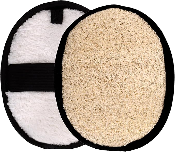 CraftsOfEgypt Natural Loofah Body Scrubber for Men, 2PCS Black & White Set – Egyptian Luffa Sponge Exfoliator for Shower, Bath & Body Care, Durable Men's Hygiene Pad, Gentle Skin Exfoliating Tool