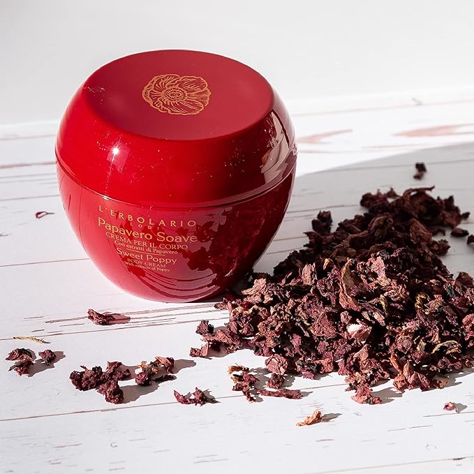 L'Erbolario Body Cream - Moisturizing Body Butter for Dry Skin - Soothing Skin Care With Vitamin E and Floral Amber Fragrance - Sweet Poppy - 6.7 oz