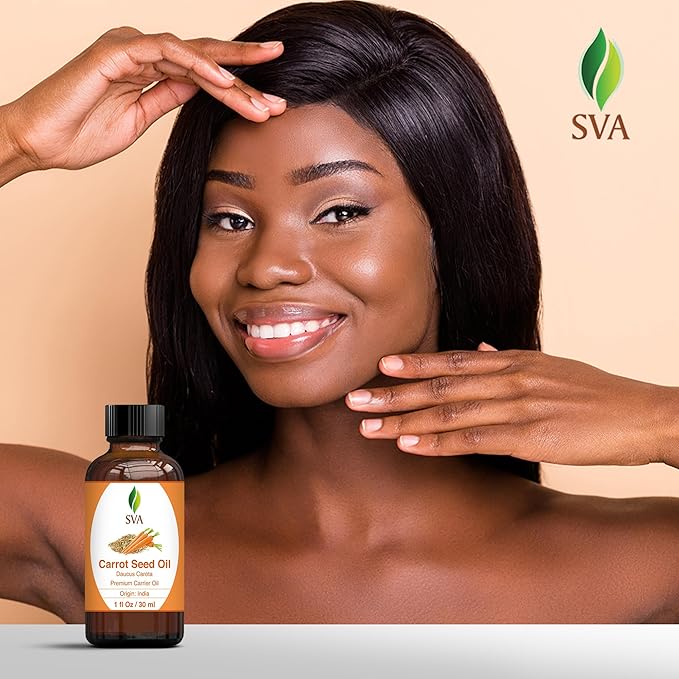SVA Carrot Seed Oil - 1 Fl Oz – 100% Natural Cold Pressed Carrot Oil - for Face, Skin Care, Hair Care, Scalp Massage & Body Massage – Carrier Oil with Dropper