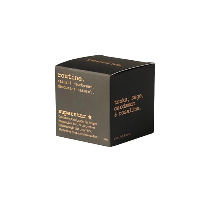 Routine. Natural Deodorant (2 Fluid Oz.) SuperStar, for Extra Sensitive Skin Activated Charcoal Fomula for Women and Men |Tonka, Sage, Cardamom & Rosalina (Cream Jar Formula)