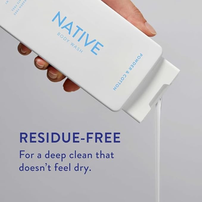Native Body Wash for Men & Women, Seasonal | Sulfate, Paraben, and Dye Free, with Naturally Derived Clean Ingredients Leaving Skin Soft and Hydrating, Powder & Cotton 18 oz - 2 Pk