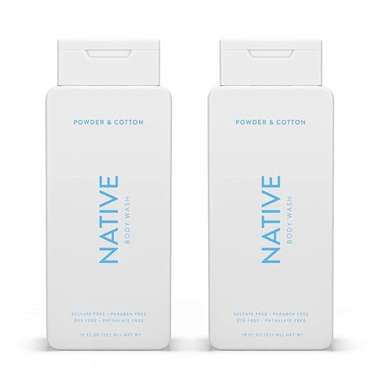 Native Body Wash for Men & Women, Seasonal | Sulfate, Paraben, and Dye Free, with Naturally Derived Clean Ingredients Leaving Skin Soft and Hydrating, Powder & Cotton 18 oz - 2 Pk