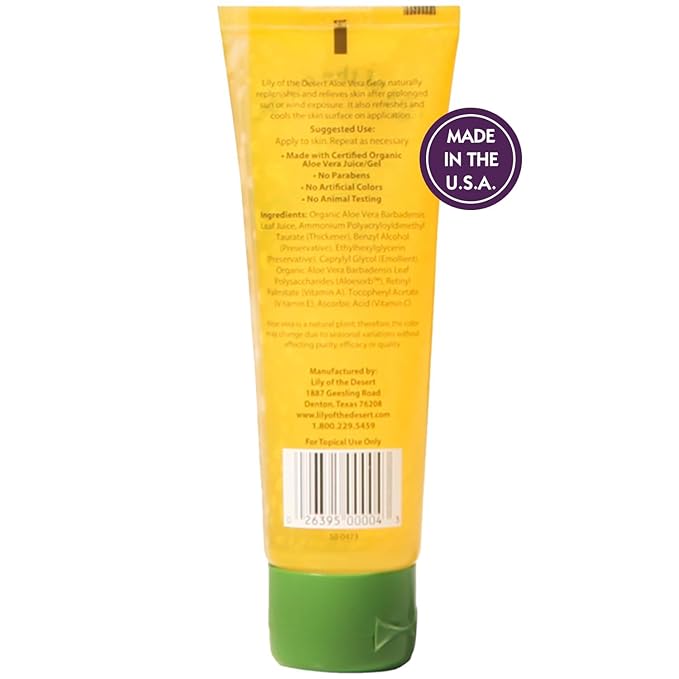 Lily Of The Desert Gelly Moisturizer - 99% Organic Aloe Vera Gel for Skin, After Sun Care with Aloe, Vitamin E Oil, and Vitamin C for Sunburn Relief, 4 Fl Oz