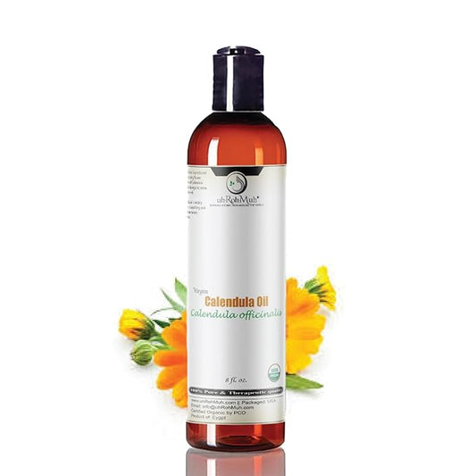 uh*Roh*Muh USDA Certified Organic Calendula Oil for Skin - 100% Pure Natural Calendula Essential Oil for Face - Organic Oils for Hair Health, Body Lotions, Soaps & Moisturizer - 8 Fl Oz