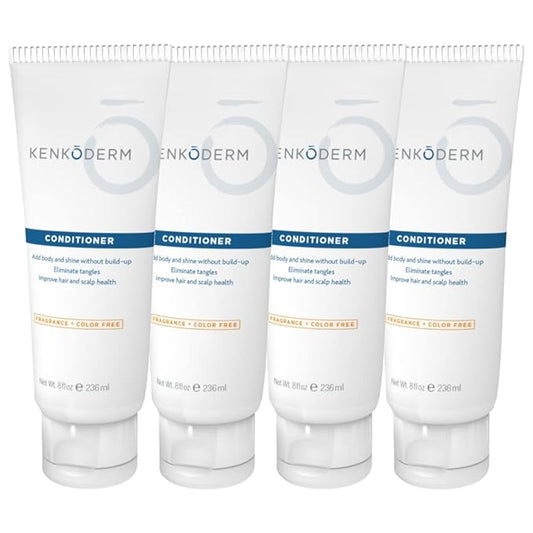 Kenkoderm Psoriasis Conditioner for Sensitive Hair & Skin with 3 Percent Salicylic Acid, Anti-Dandruff Deep Moisturizer for Itchy or Dry Scalp Relief, Color & Fragrance Free, 4 8-Ounce Tubes