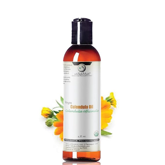 uh*Roh*Muh USDA Certified Organic Calendula Oil for Skin - 100% Pure Natural Calendula Essential Oil for Face - Organic Oils for Hair Health, Body Lotions, Soaps & Moisturizer - 4 Fl Oz