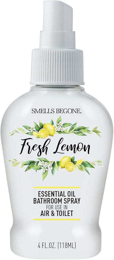 SMELLS BEGONE 4 oz Essential Oil Air Freshener Bathroom Spray - Eliminates Bathroom & Toilet Odors - Made with Essential Oils - Fresh Lemon Scent
