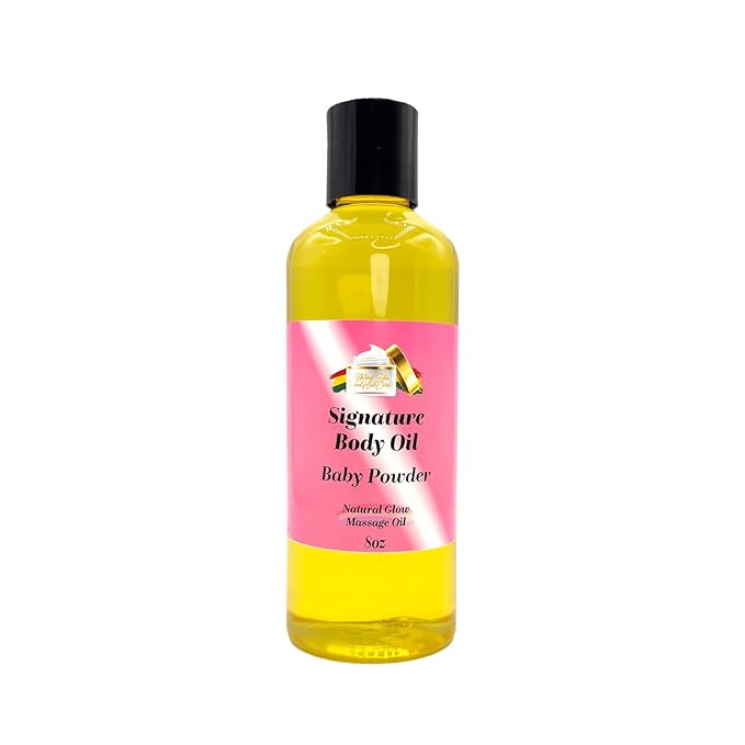 Baby Powder Signature Body Oil, Natural Glow Massage Oil for Soft Rejuvenated Skin, Vitamin E, Natural Oil for Dry Skin Moisturization (Baby Powder, 8 oz)