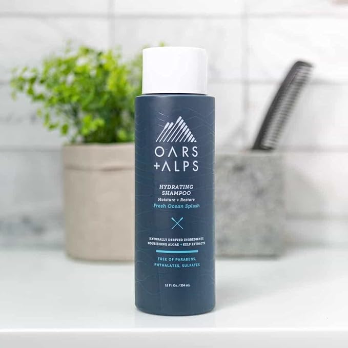 Oars + Alps Men's Sulfate Free Hydrating Shampoo, Infused with Kelp & Algae Extracts, Moisturizing Formula, Fresh Ocean Splash Scent, 1 Pack, 13.5 Fl Oz