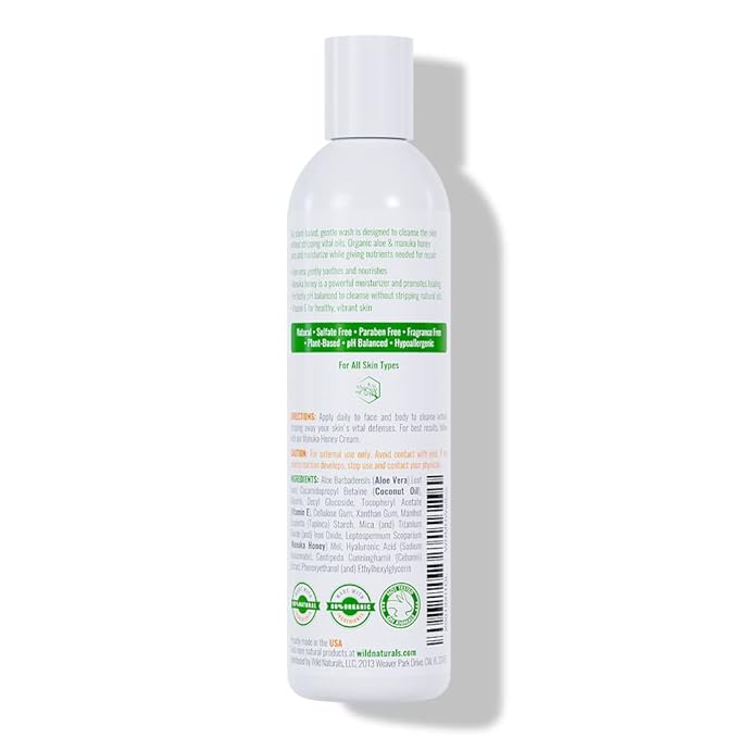 Manuka Honey Eczema and Psoriasis Body Wash – Organic, Natural Body Wash with Aloe Vera, Cehami, and Manuka Honey – Plant-Based, Sulfate-Free, Cruelty-Free Skincare