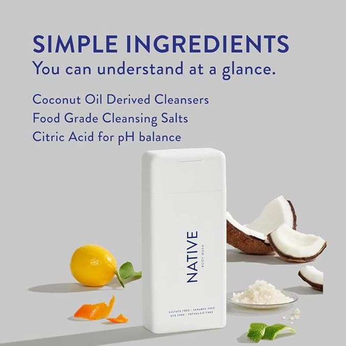 Native Body Wash for Men & Women, Seasonal | Sulfate, Paraben, and Dye Free, with Naturally Derived Clean Ingredients Leaving Skin Soft and Hydrating, Powder & Cotton 18 oz - 2 Pk