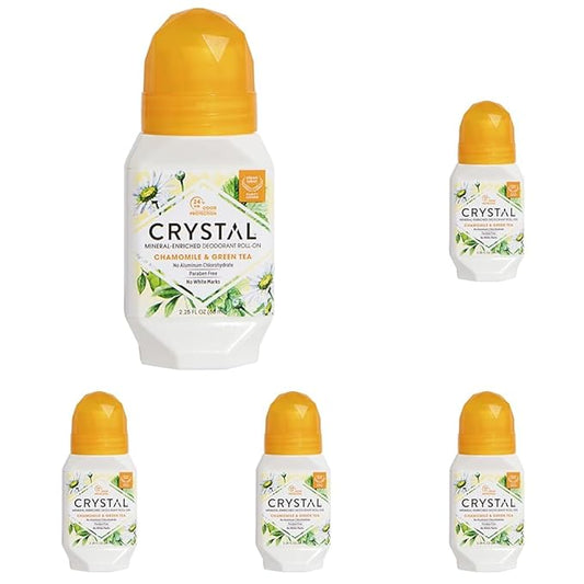 Crystal Deodorant - Mineral Roll on Vegan Deodorant for Women and Men, Chamomile & Green Tea - 2.25 fl. oz. (15 Pack) (Packaging May Vary)
