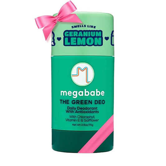 Megababe Daily Deodorant - The Green Deo with Vitamin E & Safflower | Aluminum-Free, Solid, All Natural | Geranium & Lemon | Free from Parabens, Sulfates & Phthalates | 2.6 oz