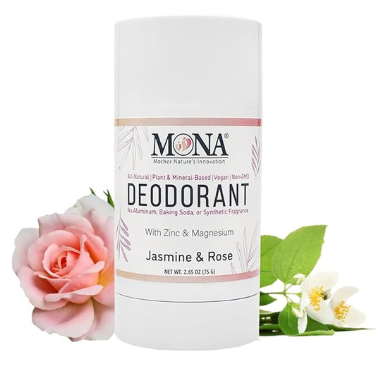 MONA BRANDS All Natural Magnesium Deodorant for Women & Men | Aluminum, Baking Soda, & Synthetic Fragrance Free for Sensitive Skin (Jasmine Rose) 2.65oz