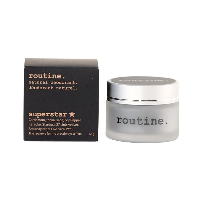 Routine. Natural Deodorant (2 Fluid Oz.) SuperStar, for Extra Sensitive Skin Activated Charcoal Fomula for Women and Men |Tonka, Sage, Cardamom & Rosalina (Cream Jar Formula)