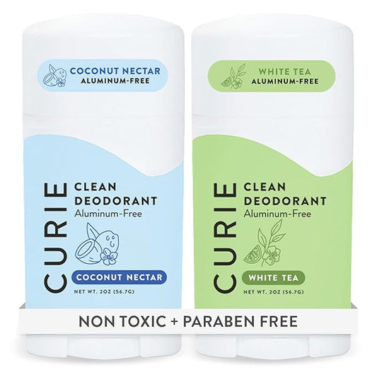 Curie Aluminum Free Deodorant - Coconut Nectar + White Tea - Natural Deodorant, Paraben Free, Cruelty Free, Non-Toxic, Vegan (2pk)