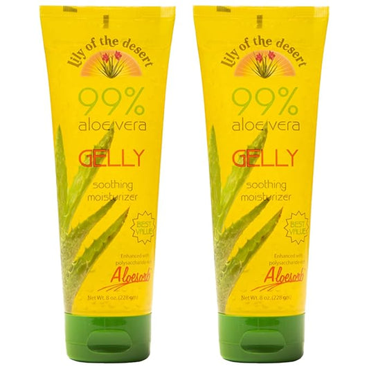 Lily Of The Desert Gelly Moisturizer - 99% Organic Aloe Vera Gel for Skin, After Sun Care with Aloe, Vitamin E Oil, and Vitamin C for Sunburn Relief, 8 Fl Oz (Pack of 2)