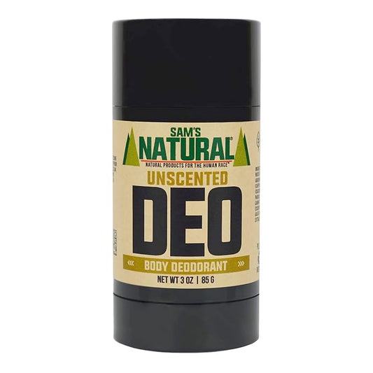 Sam’s Natural Deodorant - Unscented - Holiday Gifts - Stocking Stuffers - Aluminum Free DEO - No phthalates, parabens, sulfates, or dyes - For Men, Women, Unisex - Vegan, Cruelty Free - 3 oz