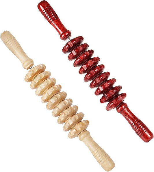 Liitrton Manual Wooden Fascia Massage Roller Trigger Points for Release Cellulite Sore Muscle Blasting (White+Red)