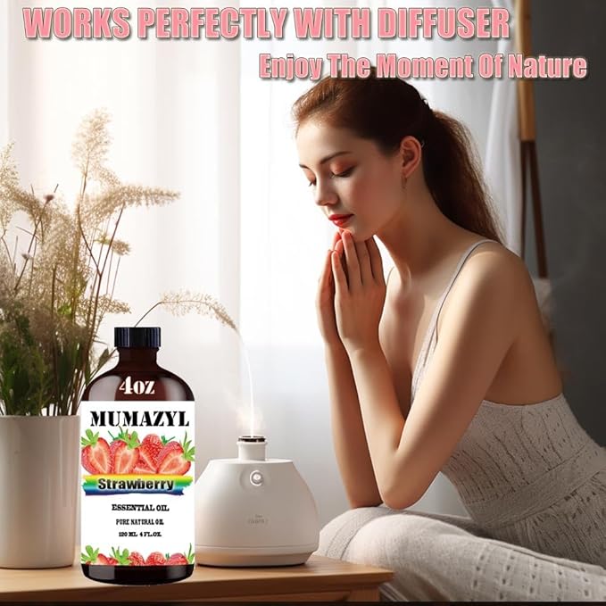 Strawberry Essential Oil, Strawberry Oil 4 Fl Oz 120ML for Diffuser Humidifier Yoga Cleaning DIY Candle Soap Making Essential Oils