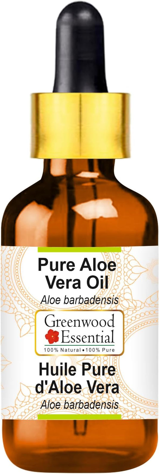 Greenwood Essential Aloe Vera Oil (Aloe barbadensis) with Glass Dropper | Infused | Pure | Non-Sticky | Lightweight | Hydrating Texture | For Skin & Hair | Men & Women | 50ml (1.69 oz)