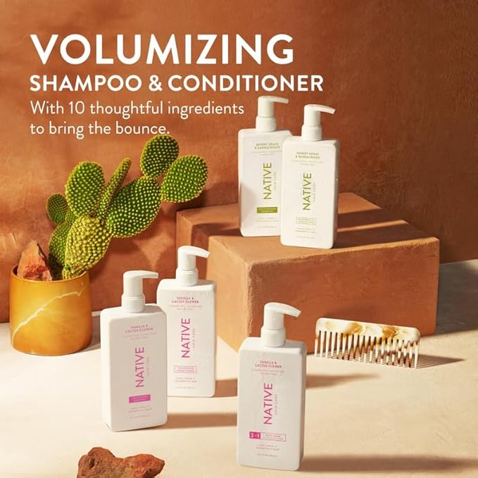 Native Desert Grass & Sandalwood Shampoo and Conditioner Contain Naturally Derived Ingredients | All Hair Types, Color & Treated, Fine to Dry Damaged, Sulfate & Dye Free - 2-Pack