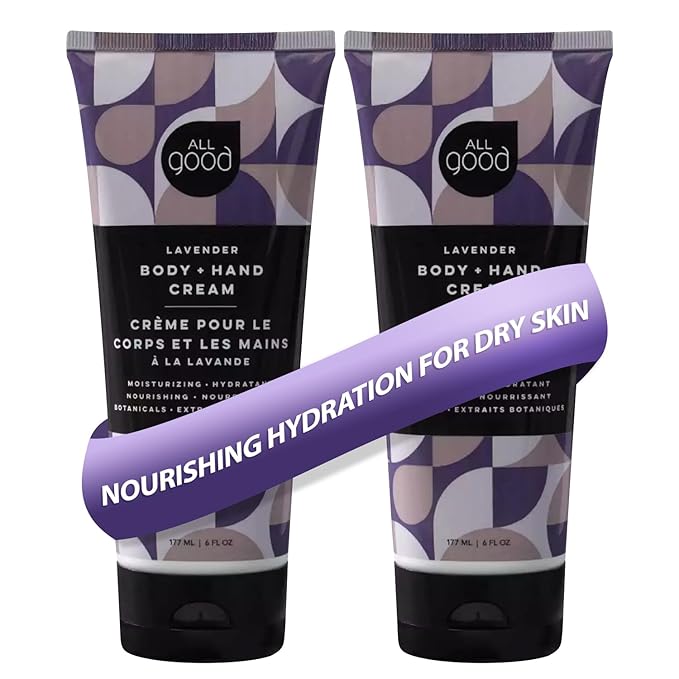 (2-Pack, Lavender) - All Good Body Lotion w/Essential Oils - Moisturising Organic Calendula, Cocoa Butter, Coconut & Rose Hip Oil - Non GMO - Vegan - 180ml (Lavender)(2-Pack)
