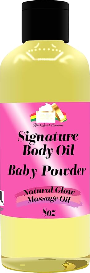 Baby Powder Signature Body Oil, Natural Glow Massage Oil for Soft Rejuvenated Skin, Vitamin E, Natural Oil for Dry Skin Moisturization (Baby Powder, 8 oz)