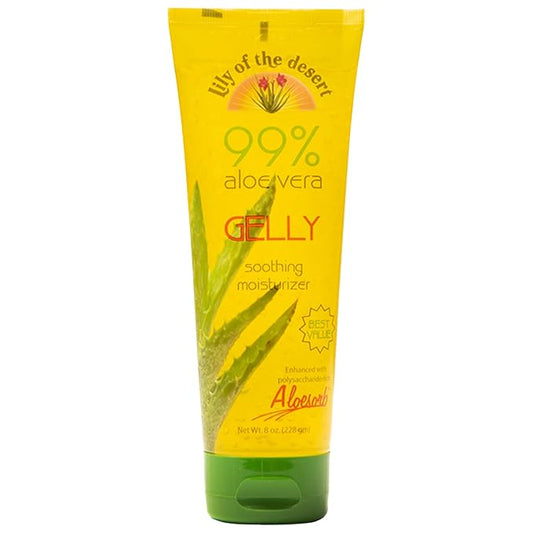 Lily Of The Desert Gelly Moisturizer - 99% Organic Aloe Vera Gel for Skin, After Sun Care with Aloe, Vitamin E Oil, and Vitamin C for Sunburn Relief, 8 Fl Oz