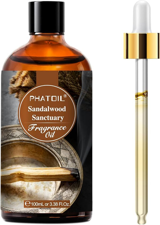 PHATOIL 3.38FL.OZ Sandalwood Sanctuary Fragrance Oils for Aromatherapy, Essential Oils for Diffusers for Home, Perfect for Diffuser, Yoga, Skin Care, DIY Candle and Soap Making - 100ml
