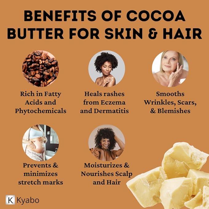 1lb Cocoa Butter Natural & Unrefined, Utilized for Stretch Marks, Lip Balms, Body Butter, Non-Deodorized- 100% Pure, Fresh 1lb Kyabo from Ghana lb)