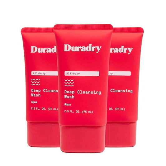 Duradry Deodorizing Body Wash for Women and Men - Odor control, Deep Cleansing, Nourishes and Moisturizes Skin, Made with Natural Ingredients - Aqua Fragrance, Travel Size - 2.5 Fl Oz (Pack of 3)