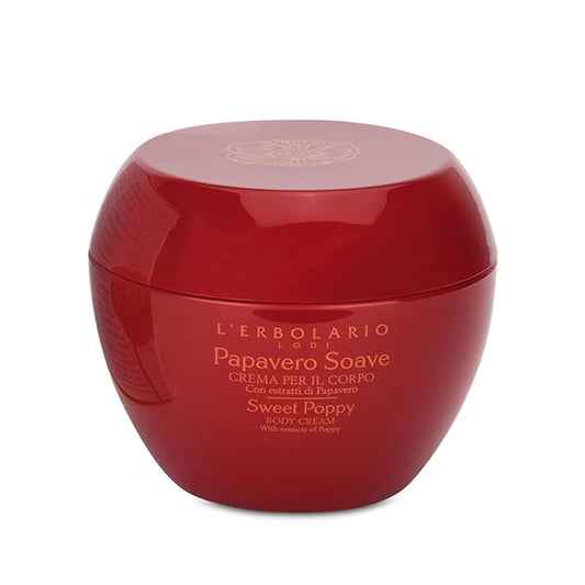 L'Erbolario Body Cream - Moisturizing Body Butter for Dry Skin - Soothing Skin Care With Vitamin E and Floral Amber Fragrance - Sweet Poppy - 6.7 oz