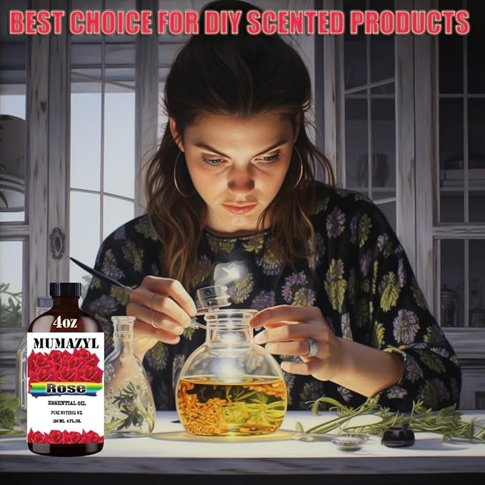 Rose Essential Oil, Rose Oil 4 Fl Oz 120ML for Diffuser Humidifier Yoga Cleaning DIY Candle Soap Making Essential Oils